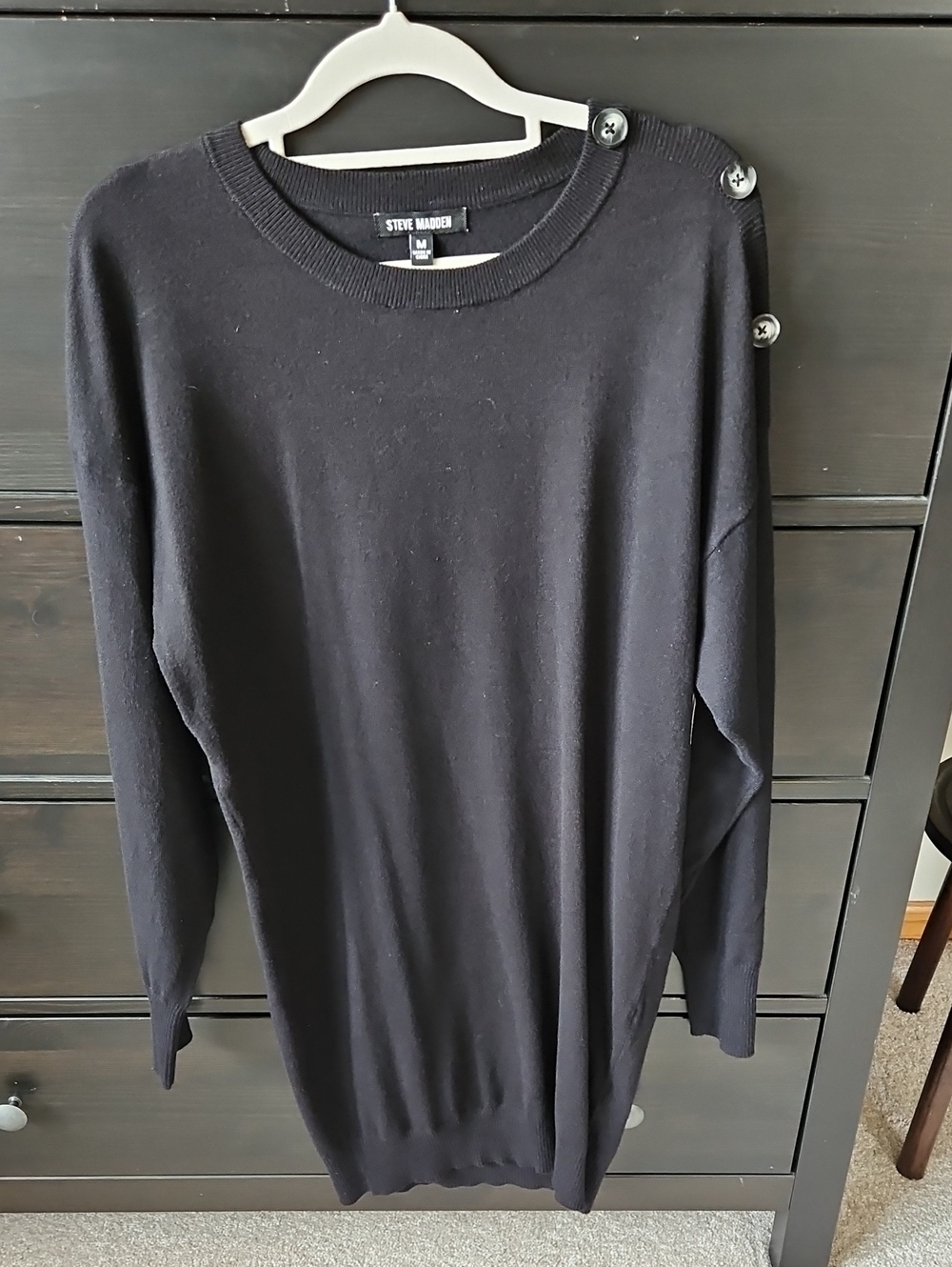 NWT Steve Madden Black Midi Sweater Dress with Shoulder Buttons